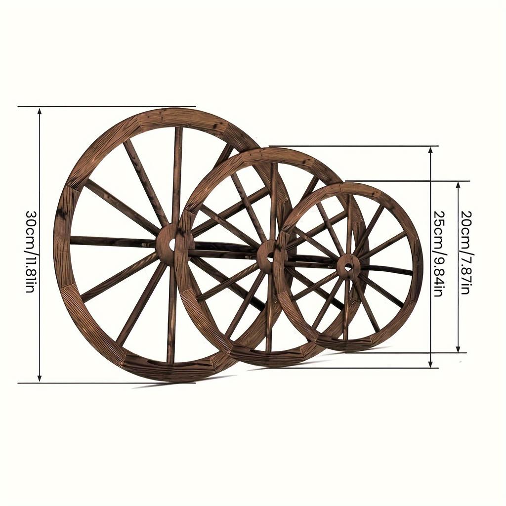 3pcs Boho Style Hanging Wooden Wagon Wheel Wall Art, Manufactured Wood Fairy Tale Themed Decor, Versatile Ornamental Pendants