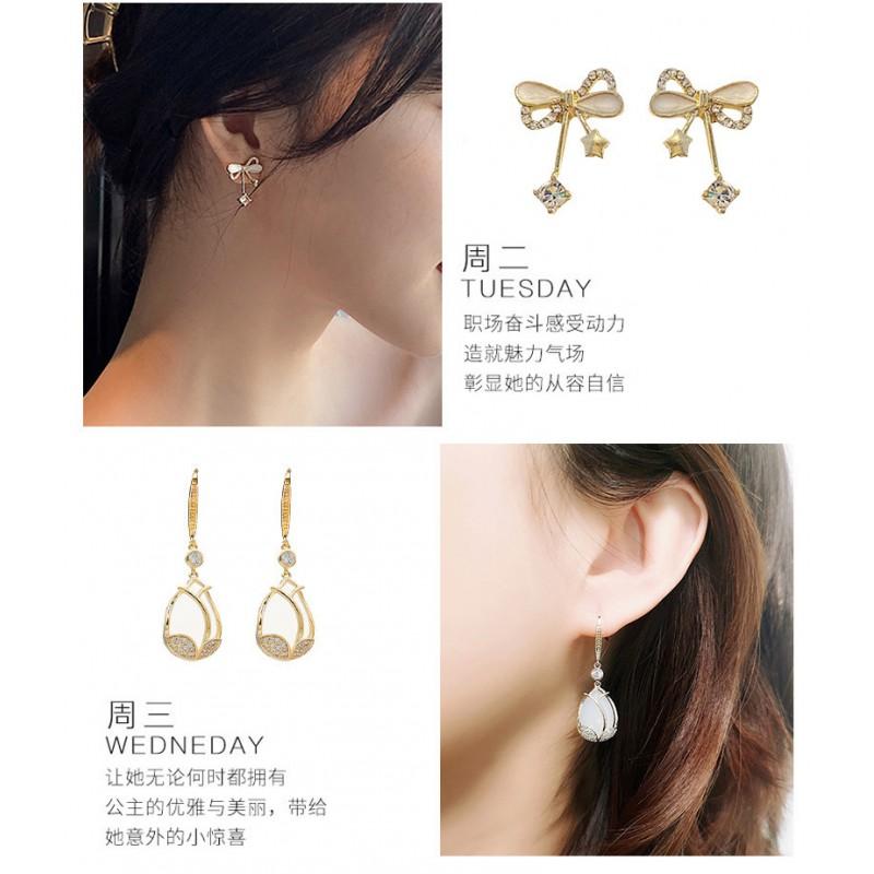 Sterling Bear Stud Earrings Set Women Sweet Hollow Out Pearl Animal Jewelry Gift Box