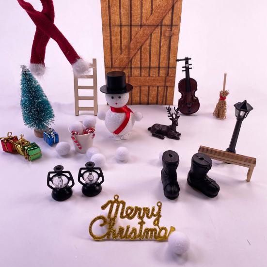 Рождественский дверной набор с гномом, 1/12, богатый элемент, тонкое мастерство, сказочные садовые украшения, миниатюрная рождественская дверь с эльфом