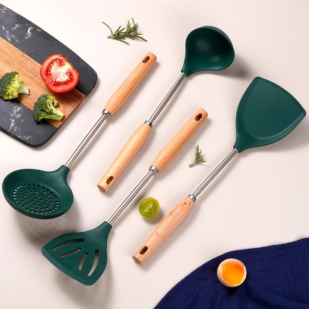 4 шт. Высококачественная силиконовая кухонная утварь, кухонные принадлежности, термостойкая лопатка, лопатка для переворачивания, дуршлаг, лопатка, кухонные аксессуары