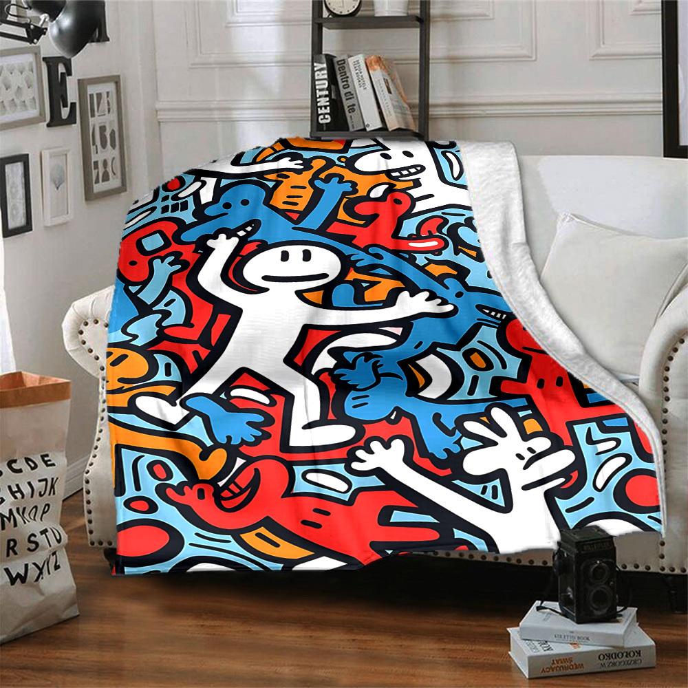 1pc Colorful Characters Pattern Blanket Warm, Cozy, And Soft, Suitable for Sofas, Beds, Cars, And Office Use.Perfect for Camping And Travel, Making It