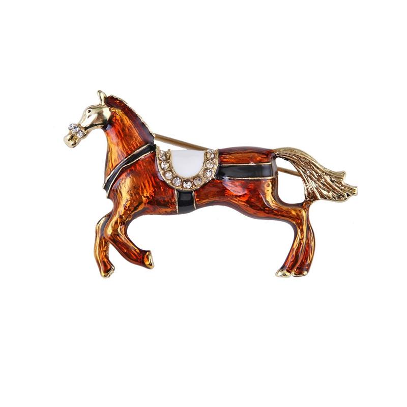 1Pc Cloth Decoration Exquisite Vintage Gift Horse Brooch Vintage Diamond Inlaid Zinc Alloy