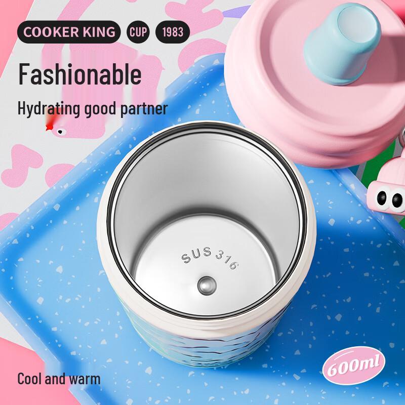 COOKER KING 600ml 316 Stainless Steel Insulated Straw Bottle for Women and Kids
