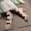 Fashion Square Heel Sandals New Summer Round Head Crystal Thin Ribbon Butterfly Knot Soft Sole Non-slip Mid-heel Shoes