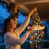 Plush Fabric Holiday Decor Lighted Christmas Ceiling Hanging Decor, Pre-Lit Tree Bell Pendant with Gift for Family Warm LED, Porch Doorway Ornament,