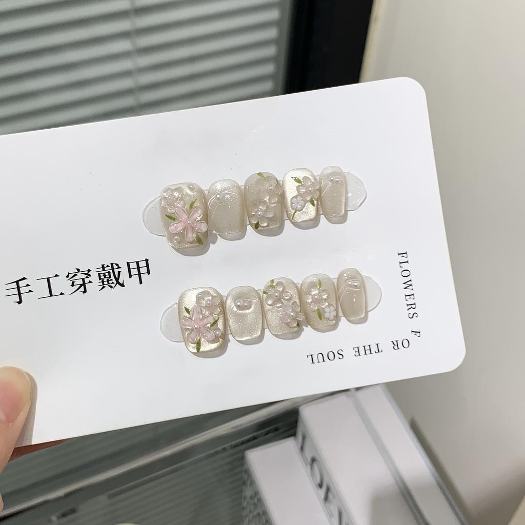 Pure Handmade Light-chasing Cat Eyes Spring and Summer Short Armor Hand-painted Cat Eyes Camellia Nail Stickers