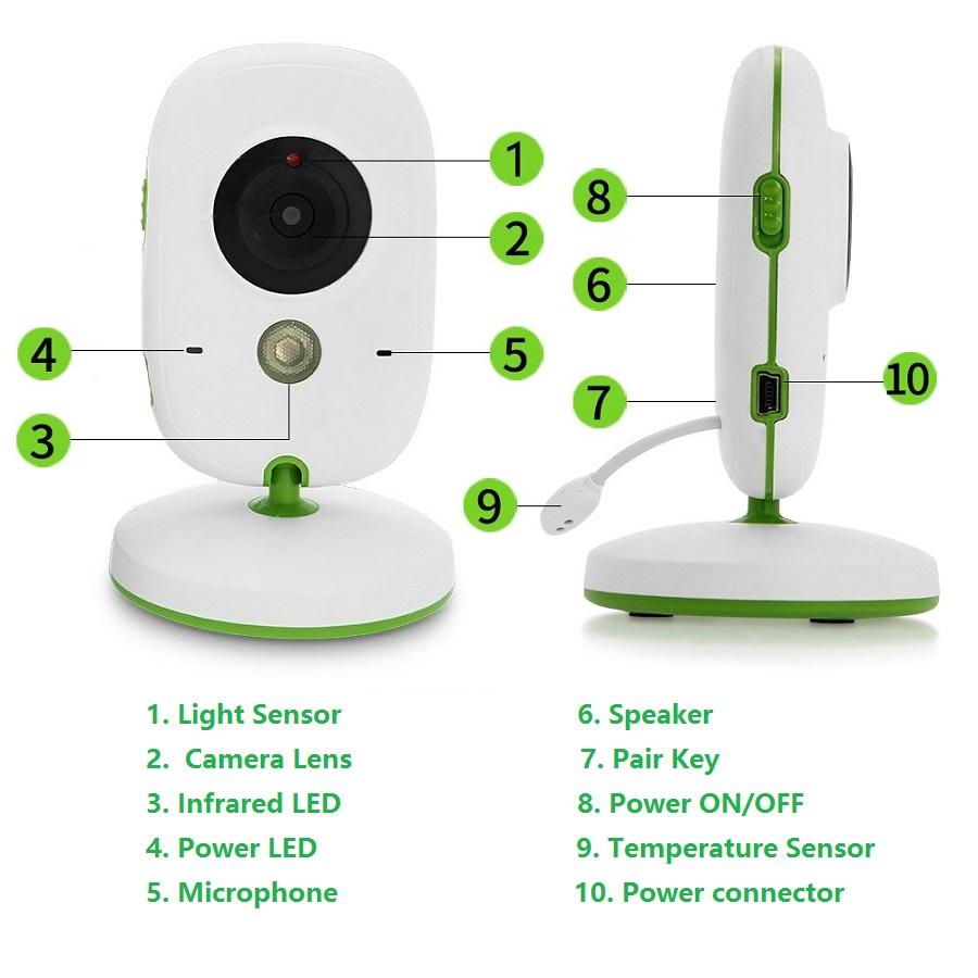 Радионяня VB602 ИК-монитор ночного видения, температура, колыбельные, интерком, режим VOX, видеодетская камера, рация, няня