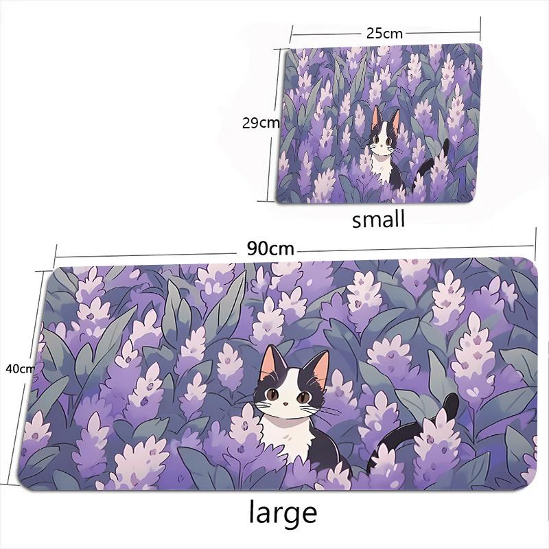 Милый черный кот Коврик для мыши 40x90 см Эстетичный Растение Природа Ноутбук XXL Коврик для мыши Большой Игровой Коврик для стола Милый Зеленый Нескользящий Ковер