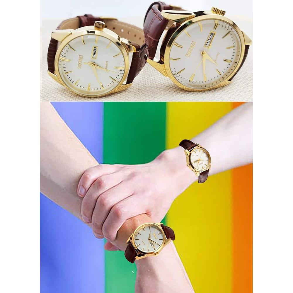 SKMEI Women's Quartz Analog Watch Brown Leather Band Waterproof Casual Dress with Date Stylish Gift for Her Mother's Day