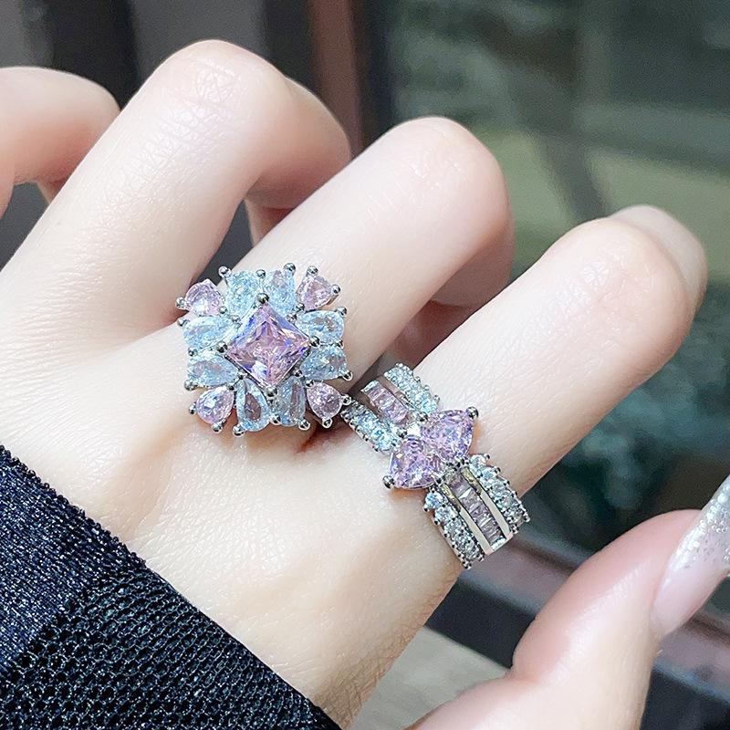 Нишевый дизайн Грушевидный розовый циркон Многослойное кольцо в форме змеи Сладкая и крутая личность Открытое кольцо Женское Легкая роскошь Высококлассное кольцо