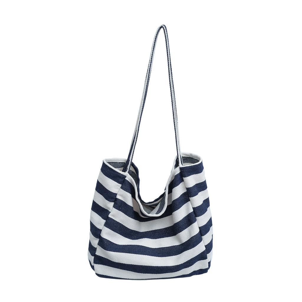 Stylish Colorful Striped Canvas Tote Bag For Women Large Size For Daily Use