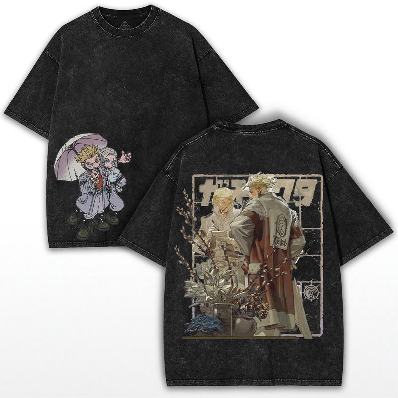 Rudo Enjin Print Tshirt Anime Gachiakuta Clothing Men Women Cotton Tshirts Retro Washed T Shirt Harajuku Male Casual Loose Tops