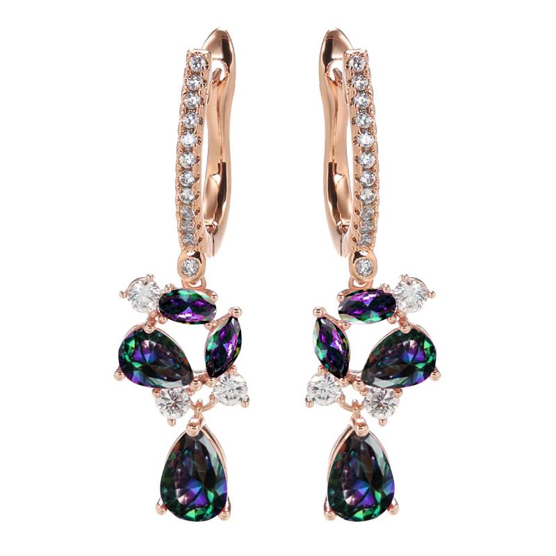 Новые длинные серьги-капли золотого цвета для женщин, серьги-капли с кристаллами и цветком, красный камень и циркон, модные ювелирные изделия