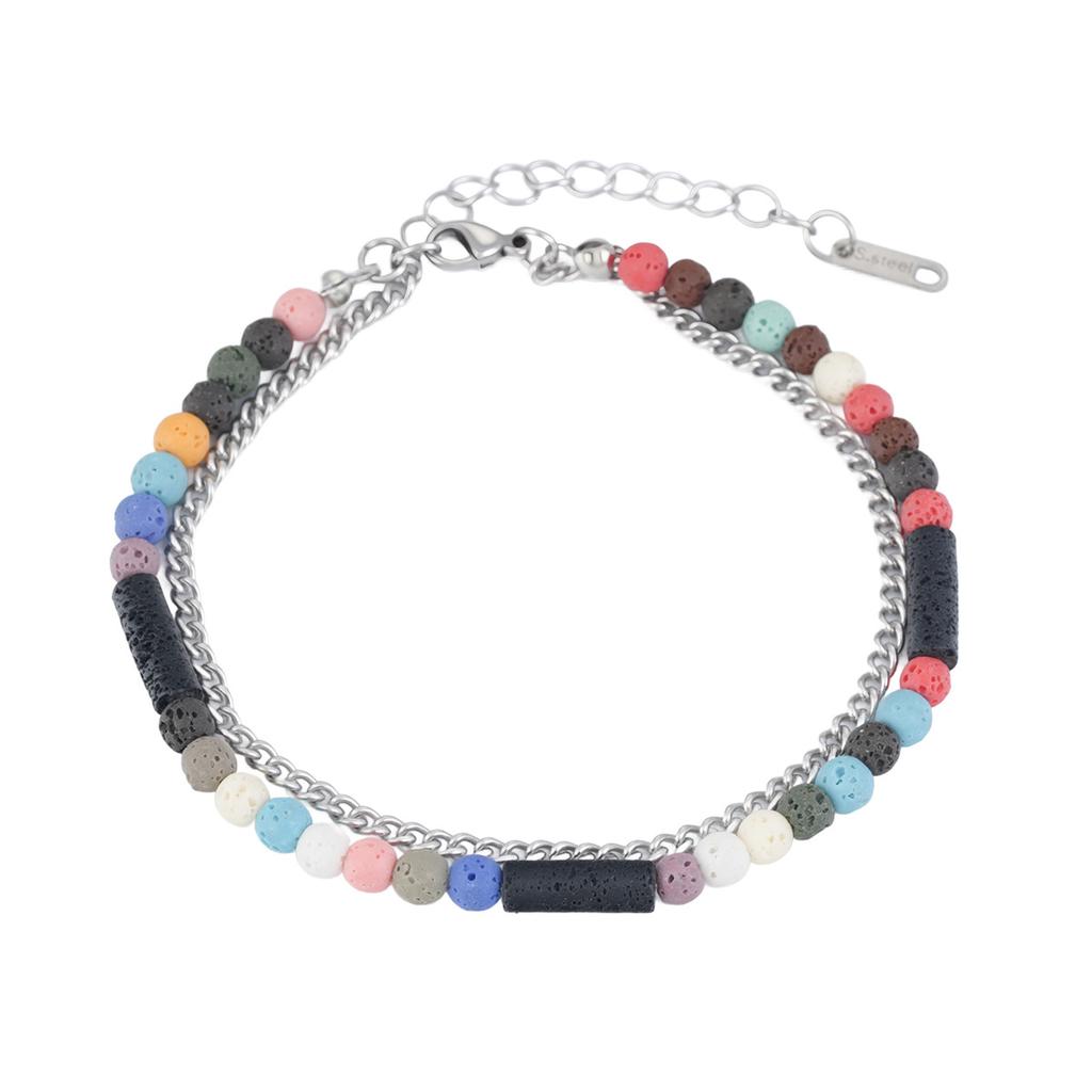 Colorful Volcanic Stone Beaded Bracelet for Men, Personalized Hip-Hop Simple Trendy Bracelet, Fashionable Light Luxury High-End Jewelry for Women
