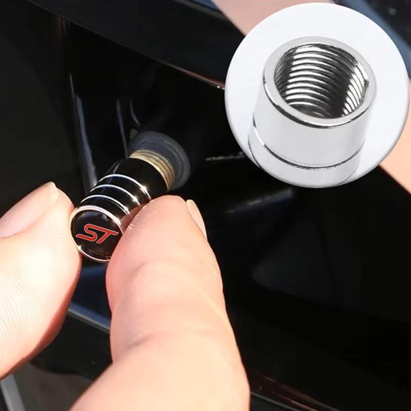 4Pcs/Set ST Emblem Car Wheel Tire Valve Caps Covers Accessories For Ford Focus Kuga Mondeo Transit EcoSport Tierra Explorer
