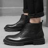 Стильные мужские ботинки на молнии сбоку Мужские ботинки Натуральная кожа Классические ботильоны Мужские Удобные Теплые Зимние ботинки Мужские
