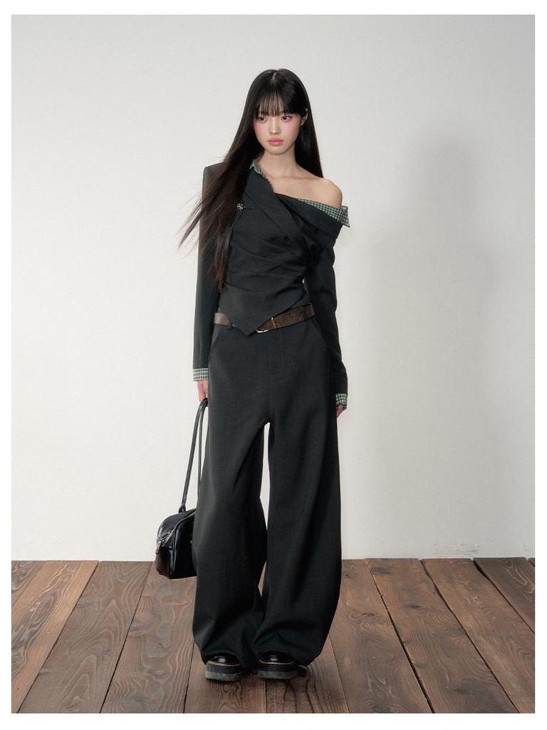 Осенняя клетчатая рубашка с длинным рукавом и открытыми плечами для женщин, приталенная, стройнящая, великолепный дизайн