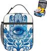 Insulated Lunch Bag for Women Men,Blue Hamsa Flower and Eye of Evil Print pattern Reusable Leakproof Lunch Box for Adult Office