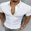 Мужская летняя спортивная рубашка из однотонного полиэфирного волокна, облегающая, с короткими рукавами, деловая, повседневная, модная, подходит для ношения на открытом воздухе