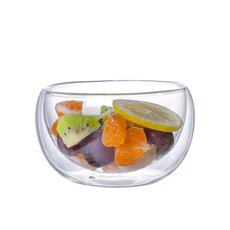 YWDL 300/500ml Clear Double Layer Glass Bowl Heat-resistant Fruit Salad Bowl Kitchen Glassware For Soup Cereal Dessert Bowls