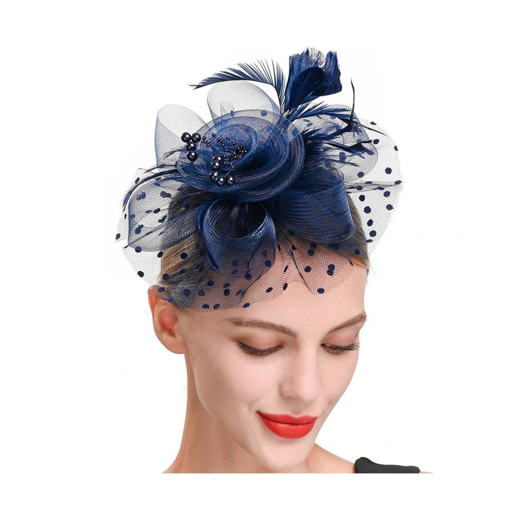 Шляпа Fascinators с сетчатым цветком, искусственным жемчугом, перьями, украшением для головы для чаепития, ретро-обруч для волос, повязка на голову для вечеринки