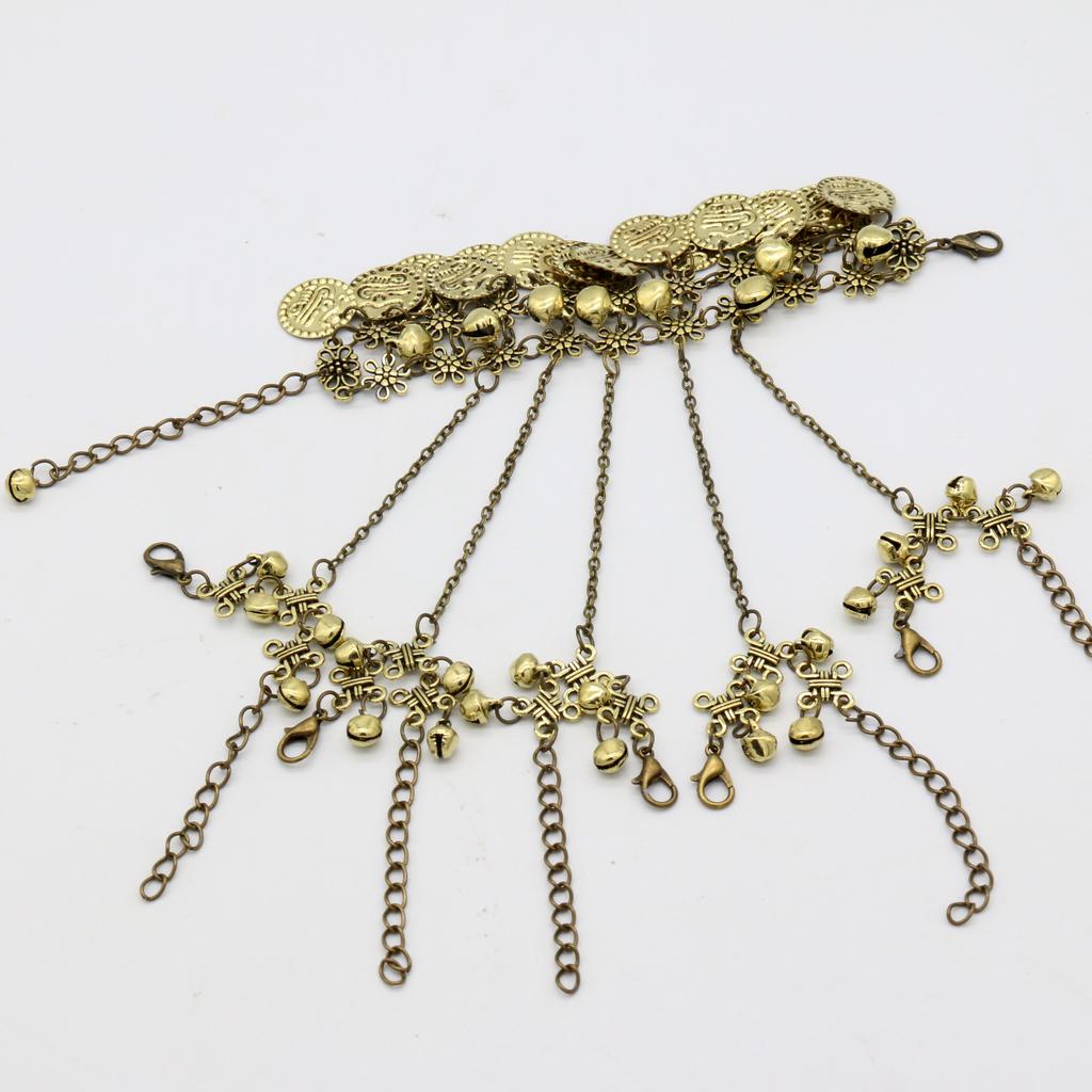 Ретро браслет Национальный браслет с монетой на палец и кисточкой для танцев с колокольчиком