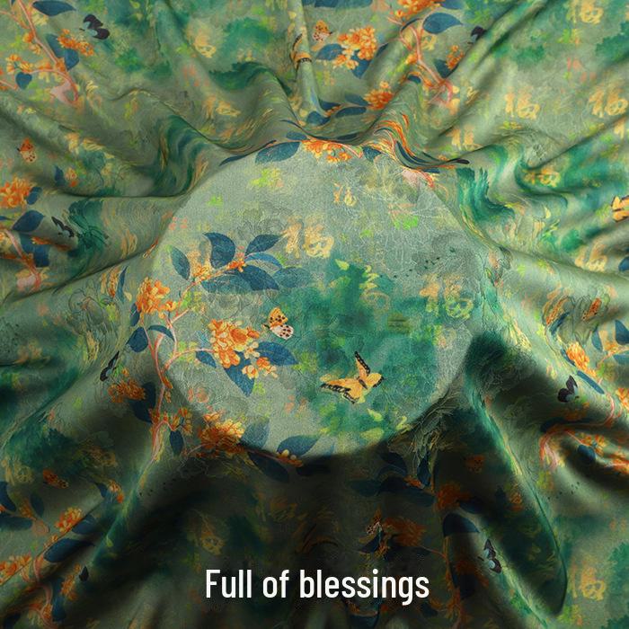 Luxurious Printed Imitation Silk Xiangyun Yarn Cheongsam Dress Fabric, Soft Chinese Tang Suit Fabric