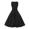 Women Party Dress Dot Print O Neck Sleeveless A-line Big Swing Tight Waist Retro Back Zipper Breathable Prom Banquet Summer Midi Dress