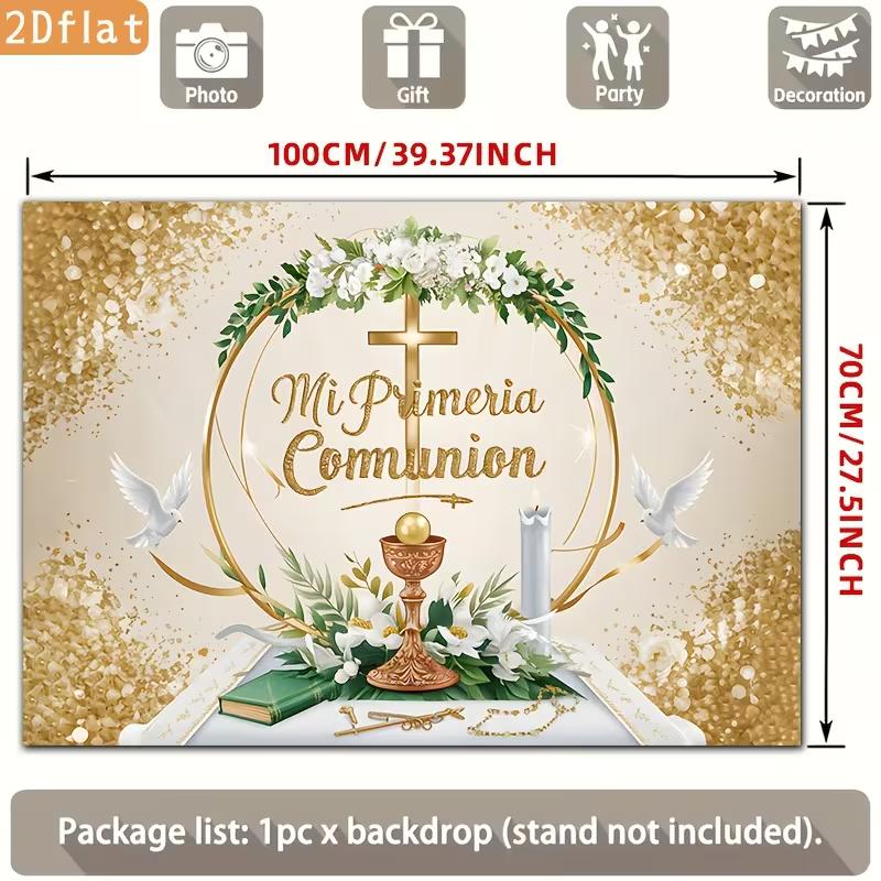 2D Mi Primera Comunion Celebration Background, Chalice & Dove Decor
