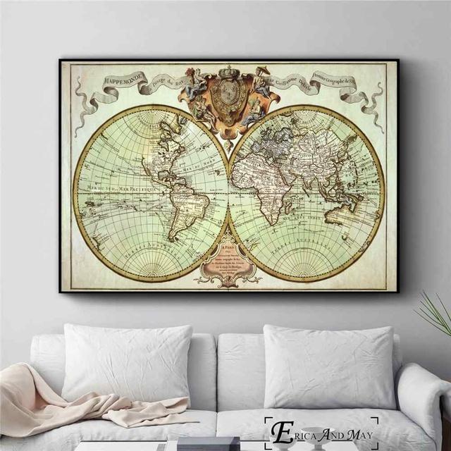 Old World Map Artwork Vintage Posters and Prints Wall Art Decorative Picture Canvas Painting For Living Room Home Decor Unframed