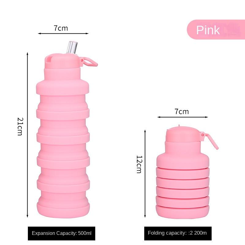 Silicone Athletic Bottle Outdoor Use Lightweight to Carry Handle Folding Bottle Retractable Water Bottle with Suction Nozzle