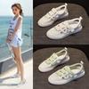 Женские летние сандалии на липучке, новые сандалии с открытой пяткой, легкие и дышащие кожаные повседневные маленькие белые туфли