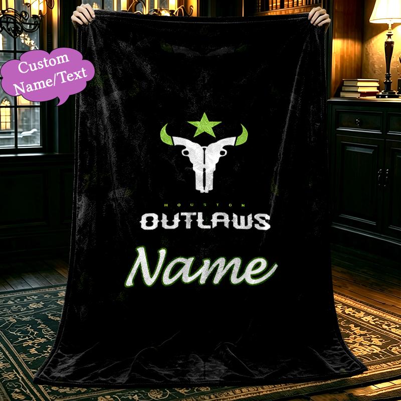 1pc Digital Print Nap Blanket, Black and White Houston Outlaws Blanket for Home Use, All Season Warmth, Christmas and Valentine's Day Gift Blanket