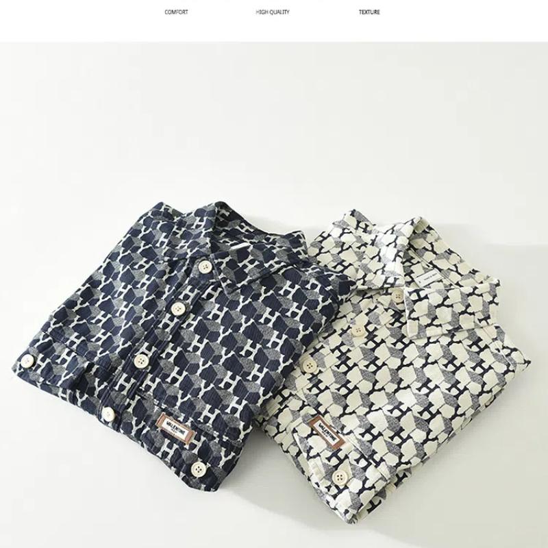 Новые модные мужские рубашки с длинным рукавом, весна и осень, уличная одежда, свободный верх, рубашки с двойными карманами и принтом, 100% хлопок, мягкая повседневная мужская одежда