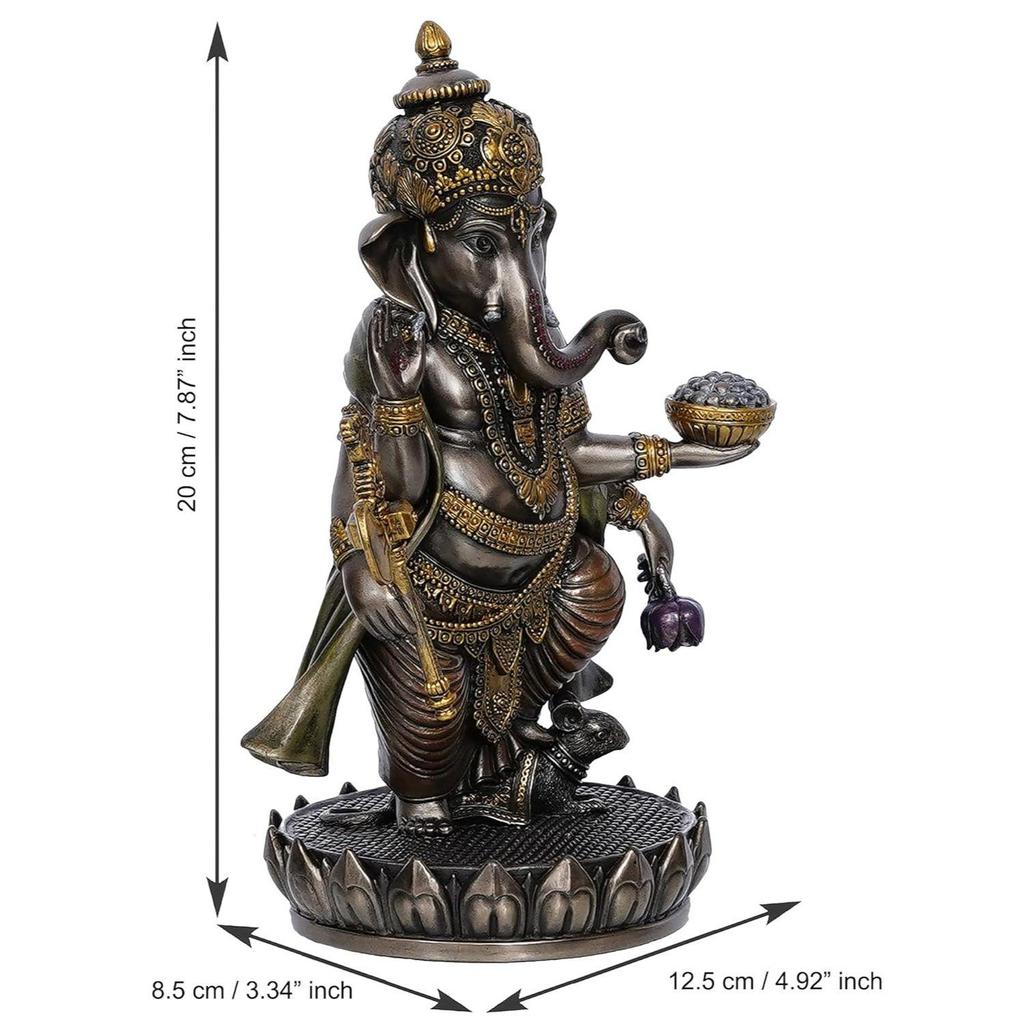 Изготовленная вручную из полирезины и бронзы Чатурбхудж, идол Господа Ганеши, стоящий на цветке лотоса, декоративная статуя Бога для дома, офиса, прихожих, духовных пространств
