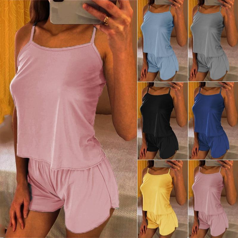 ECMLN комплект из 2 шт., женский пижамный комплект, бюстгальтер без косточек и шорты, одежда для сна, жилет на бретельках, шорты, хлопковый топ на бретельках, пижамные комплекты, нижнее белье, костюм для сна