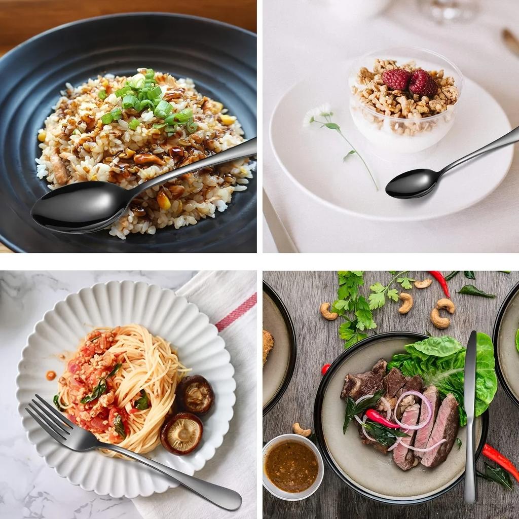 Набор столовых приборов из черной нержавеющей стали на 12 персон, Набор столовых приборов, Кухонная посуда, Вилка, Нож, Ложка, Безопасно для мытья в посудомоечной машине