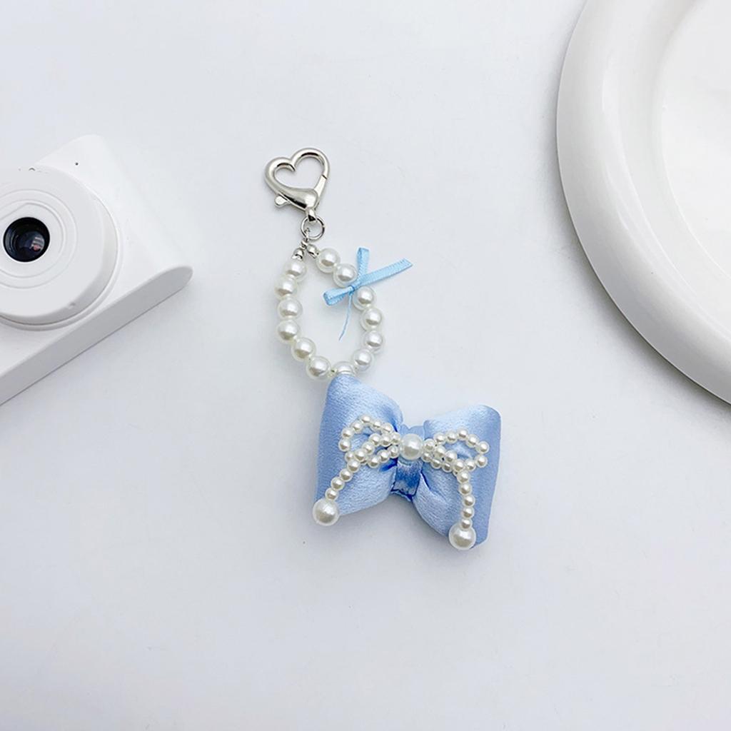 Cute Pearl Beaded Bowknot Keychain Decorations Keyring Ornament Backpack Handbag Charm Pendant Gift for Girls Women