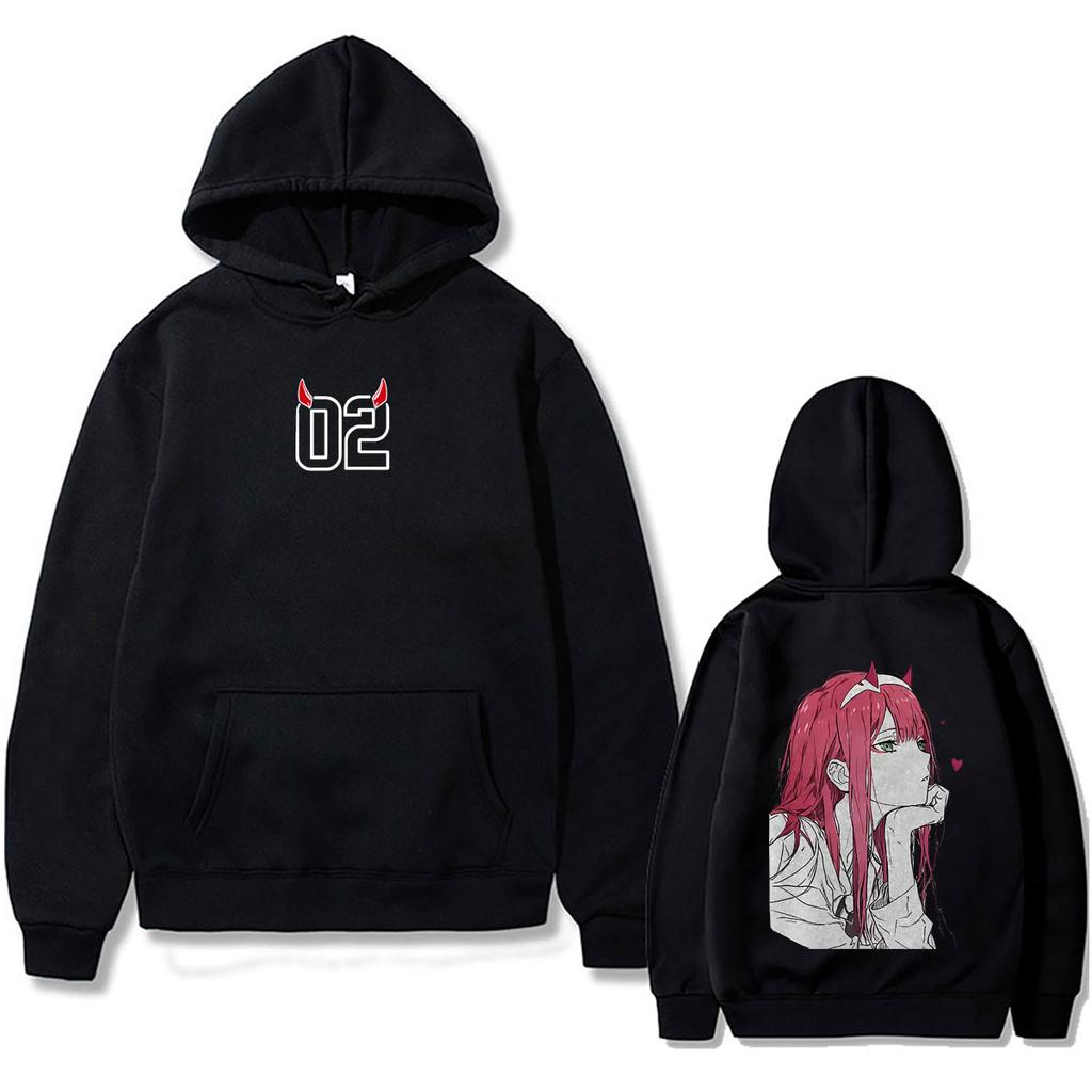 Худи Darling in The Franxx Зеро Ту 02 Рога Принт спереди и сзади Мужской Женский Аниме Манга Пуловер Толстовка Унисекс Повседневная Уличная одежда С капюшоном