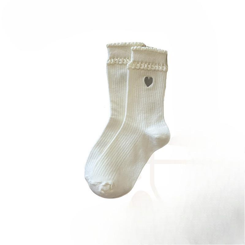 Women's Spring, Autumn and Winter Pure Cotton Mid-calf Socks, Cute Bubble Lace Pile Long Socks
