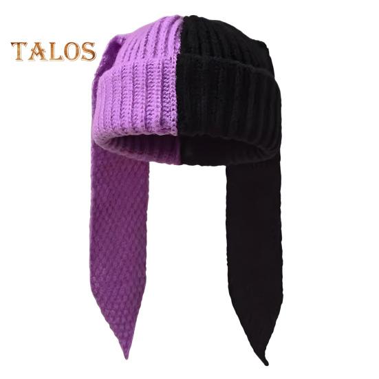 Зимняя вязаная шапка с длинным декором в виде заячьих ушей, контрастного цвета, унисекс, толстая, теплая, высокоэластичная, ветрозащитная, для холодной погоды, для катания на лыжах и т. д.