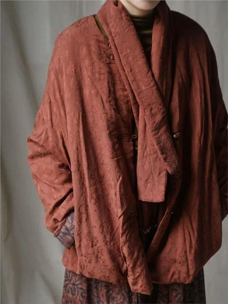 Johnature Женские винтажные жаккардовые парки с цветочным принтом плюс хлопковые парки на пуговицах с длинным рукавом и шалевым воротником, зимние парки в китайском стиле