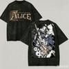 Alice Madness Выстиранная футболка Любитель аниме Харадзюку Новая модель Оверсайз Винтажная Свободная Классическая Унисекс Y2k Короткий рукав Классическая футболка