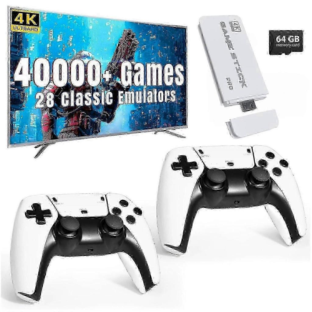 Wireless Retro Game Console with 40,000 Built-in Classic Games, 4K HDMI TV Output, 2.4G Wireless Controller, 64G Nostalgic Game Stick Yaoy Sty-1