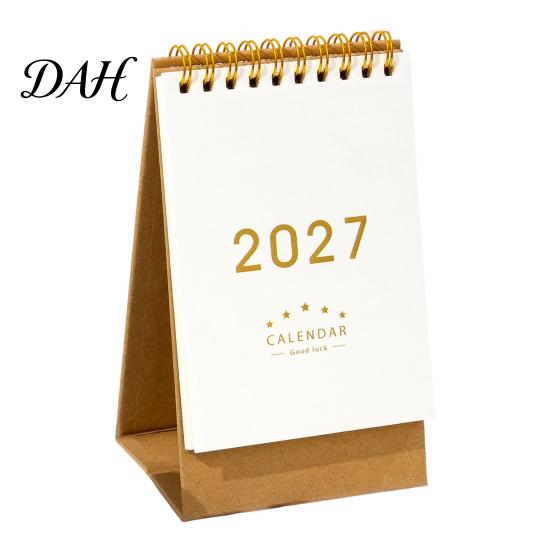 Decorative Desk Organizer 2027 Calendar, Standing Flip Desktop Minimalist Gold Foil Cover Academic Year Calendar Monthly Planner, Thick Paper for Note