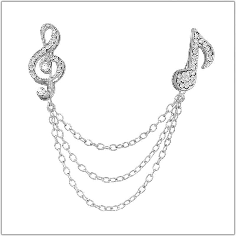Elegant Rhinestone Music Note Brooch with Tassel Chain - Crystal Lapel Pin Accessory