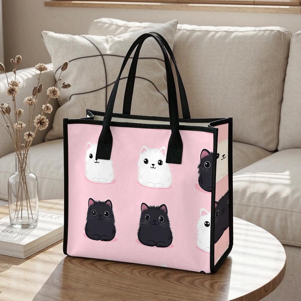 Cute Cat Print Women Tote Bag Fashion Casual Daily Shopping Handbag Portable Lightweight Ladies Shoulder Purse