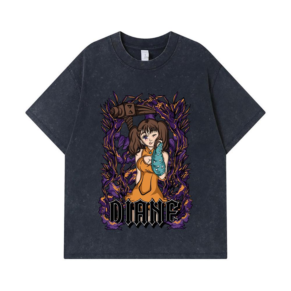 275 GSM Washed T-shirts 100% Cotton Seven Deadly Sins V2 Diane Print Unisex Heavy Cotton T Shirt