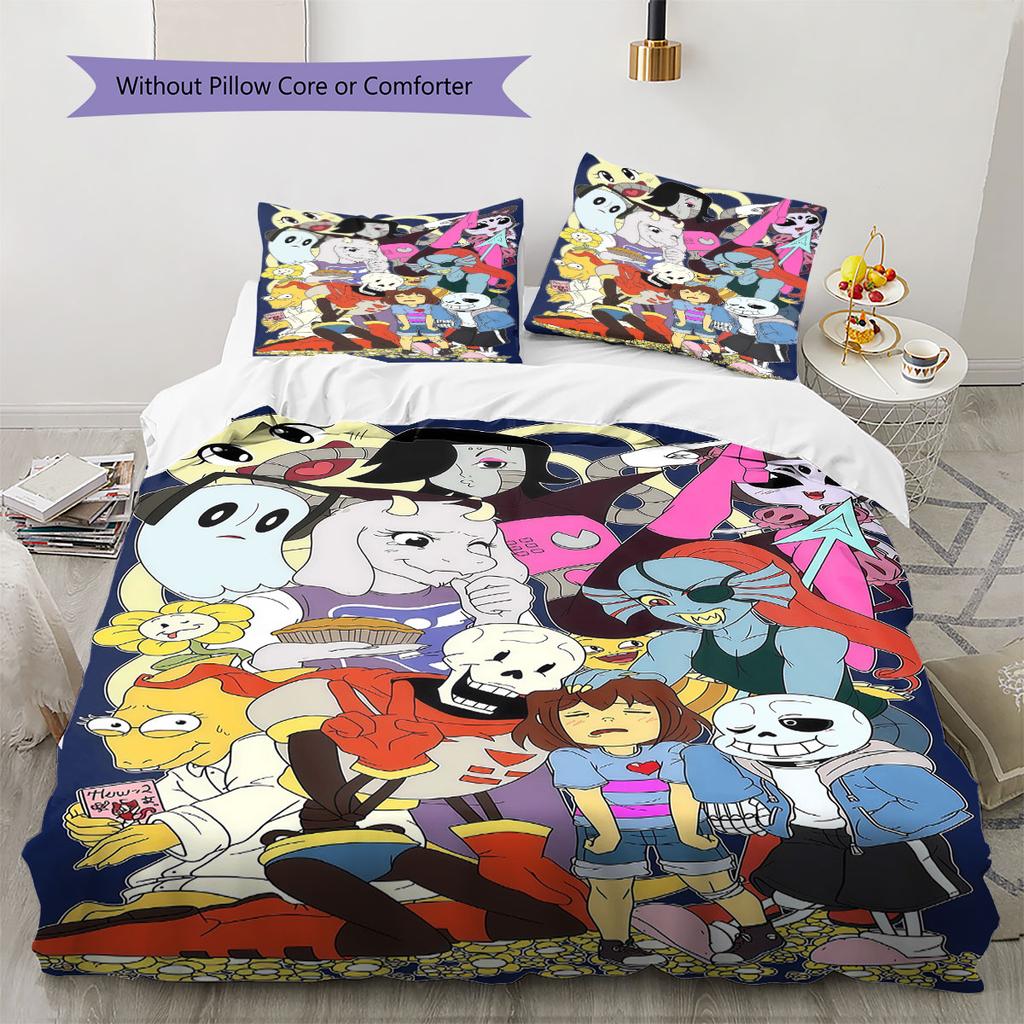 Deltarune Brave Bond Bedding Quilt Set Quilt Cover Pillowcase Home Decoration Birthday Gift (1 * duvet cover + 2 * pillowcase, without core)