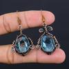Blue Topaz Earrings, 999 Copper Wire Wrapped Gemstone Jewelry, Handmade Earrings, For Thanksgiving